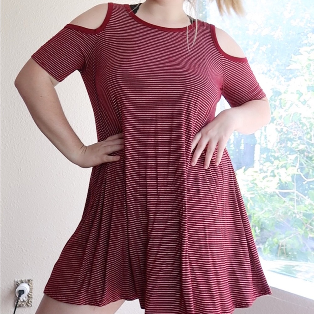 Red Striped Open Shoulder Dress